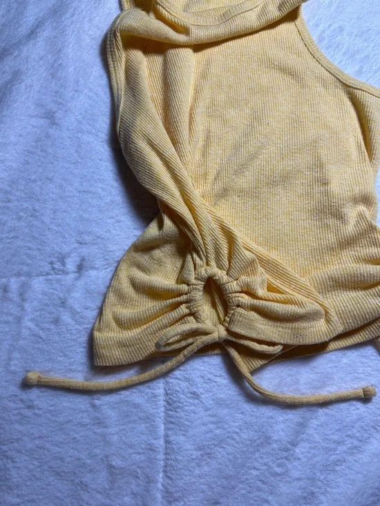 SO Yellow Ribbed Side-Drawstring Tank Top - Picture 4 of 6